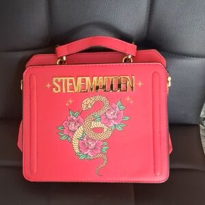 Steve Madden Bright Pink Snake & Floral Satchel with Gold Logo